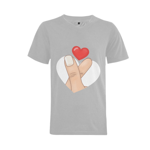 Finger Heart / Silver Men's V-Neck T-shirt (USA Size) (Model T10)
