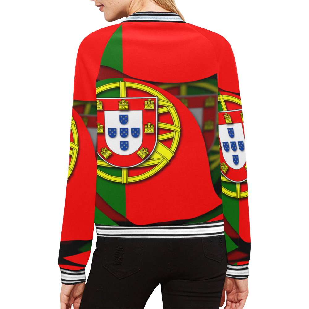 The Flag of Portugal All Over Print Bomber Jacket for Women (Model H21)