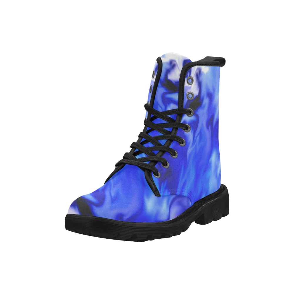 Light Blue silver waves Martin Boots for Women (Black) (Model 1203H)