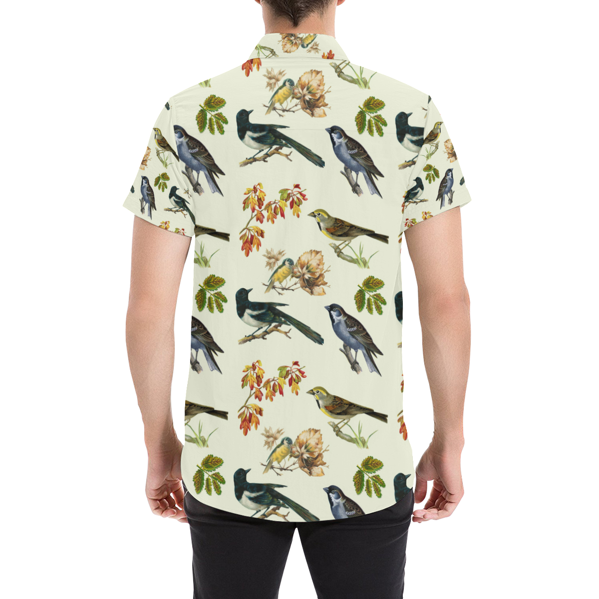 Floral birds pattern Men's All Over Print Short Sleeve Shirt (Model T53)