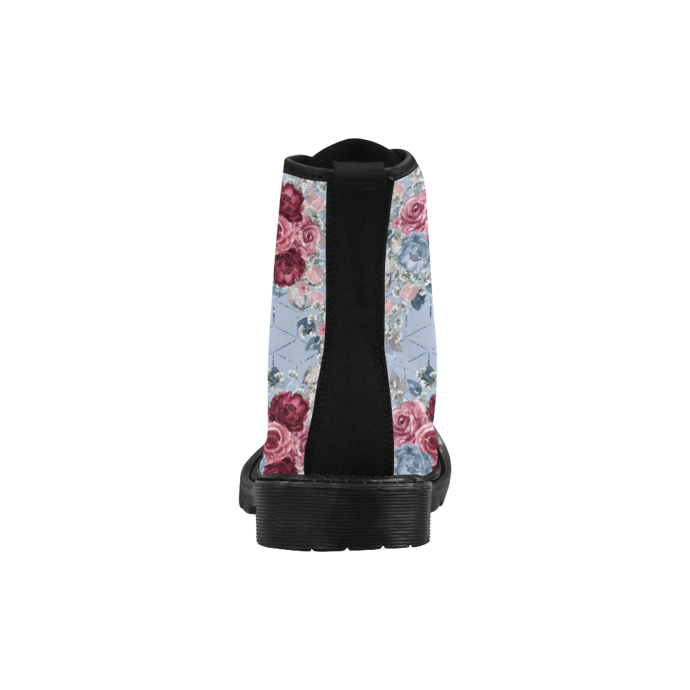 Burgundy Flower Boots, Flower Bouquet Martin Boots for Women (Black) (Model 1203H)