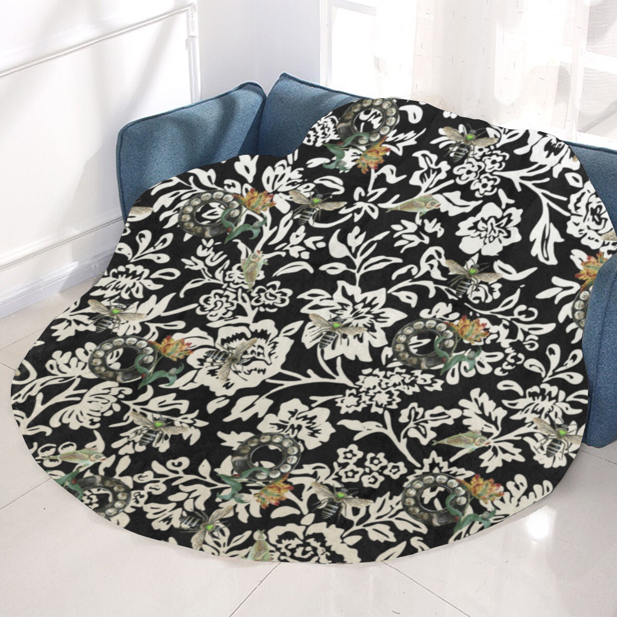 Just Bees and Dials and Fish and Tulips Circular Ultra-Soft Micro Fleece Blanket 60"