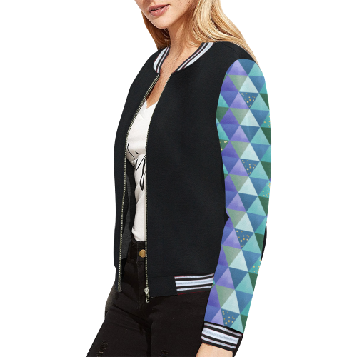 Triangle Pattern - Blue Violet Teal Green All Over Print Bomber Jacket for Women (Model H21)