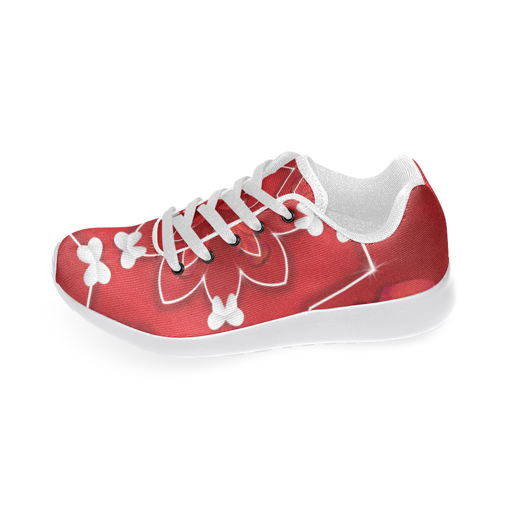 Love and Romance Red and White Hearts and Butterfl Women’s Running Shoes (Model 020)