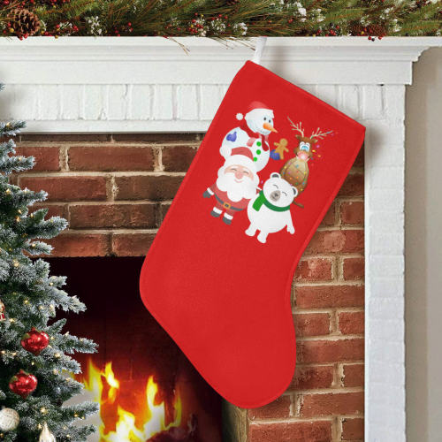 Christmas Gingerbread, Snowman, Santa Claus Red Christmas Stocking (Without Folded Top)
