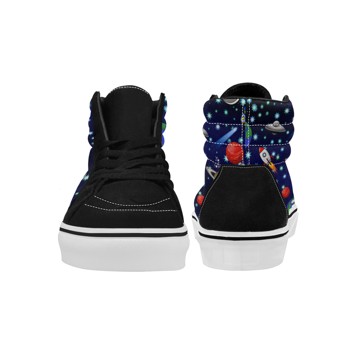 Galaxy Universe - Planets,Stars,Comets,Rockets Men's High Top Skateboarding Shoes (Model E001-1)