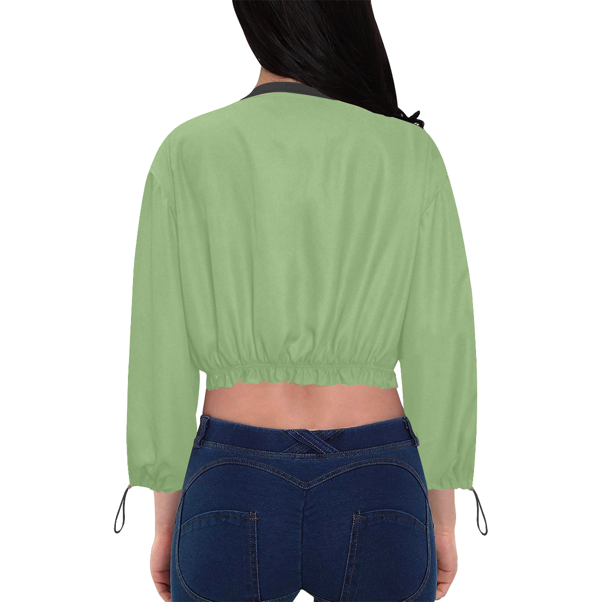 color asparagus Cropped Chiffon Jacket for Women (Model H30)