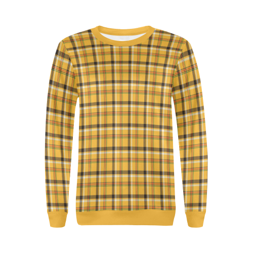 Yellow Tartan (Plaid) All Over Print Crewneck Sweatshirt for Women (Model H18)