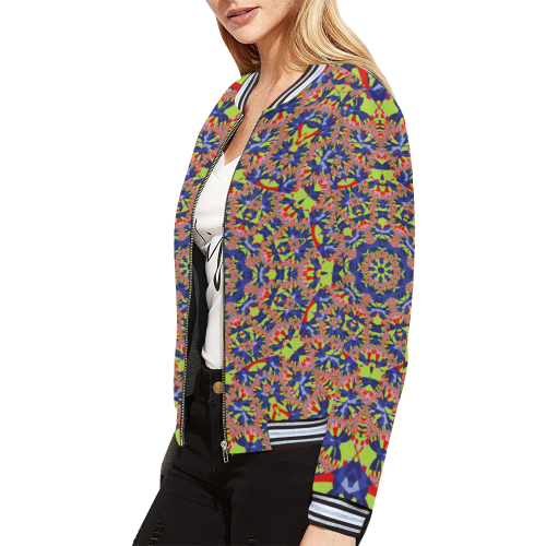 Fantasia Floral Print All Over Print Bomber Jacket for Women (Model H21)