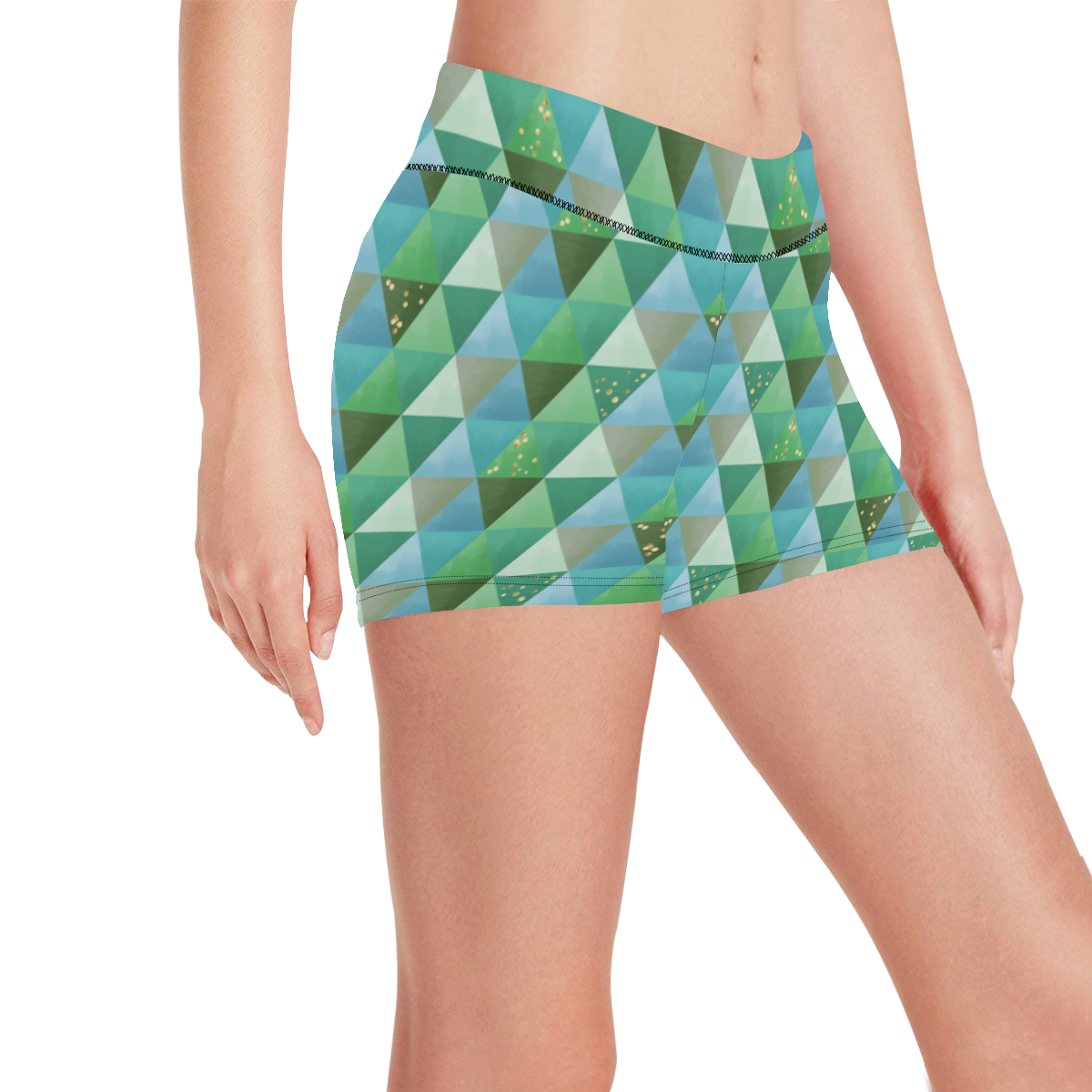Triangle Pattern - Green Teal Khaki Moss Women's All Over Print Short Leggings (Model L28)