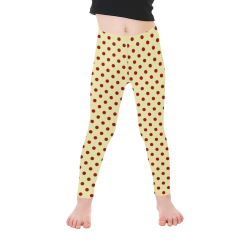 Red Polka Dots on Yellow Kid's Ankle Length Leggings (Model L06)