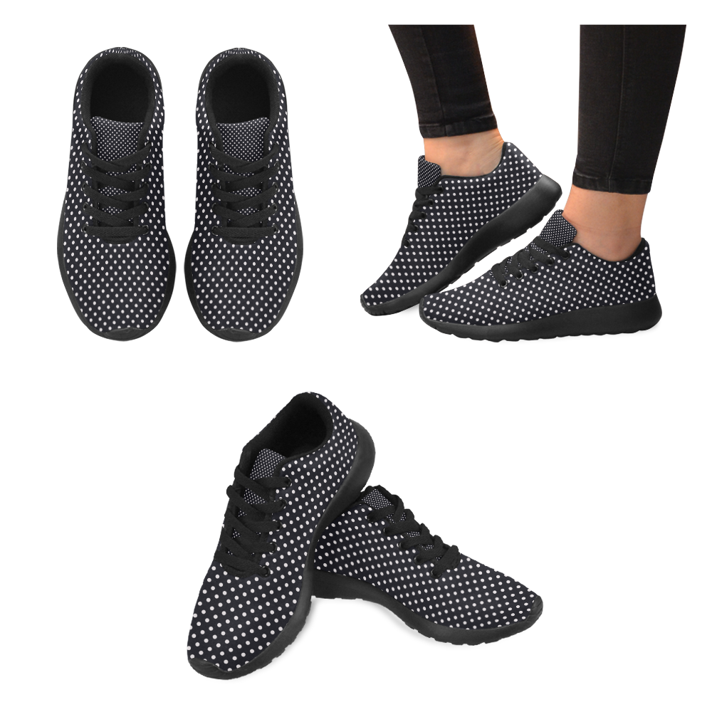 Black polka dots Kid's Running Shoes (Model 020)
