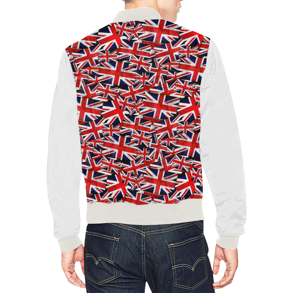 Union Jack British UK Flag (Vest Style) White All Over Print Bomber Jacket for Men (Model H19)