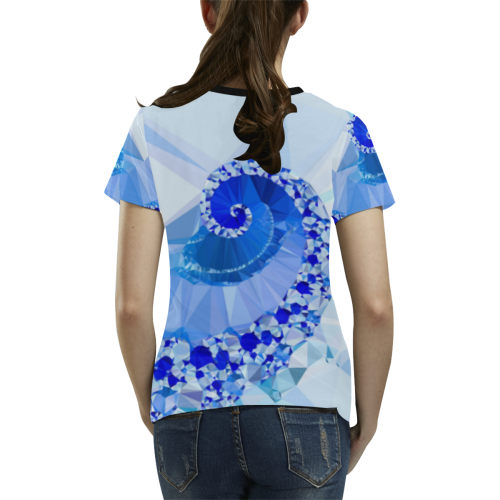 Blue White Geometric Fractal Art All Over Print T-shirt for Women/Large Size (USA Size) (Model T40)