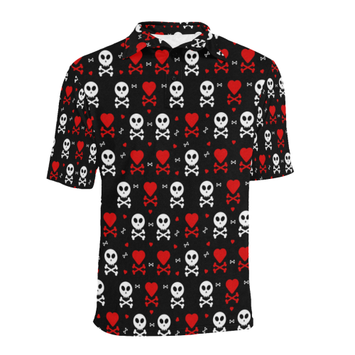 Skull and Crossbones Men's All Over Print Polo Shirt (Model T55)