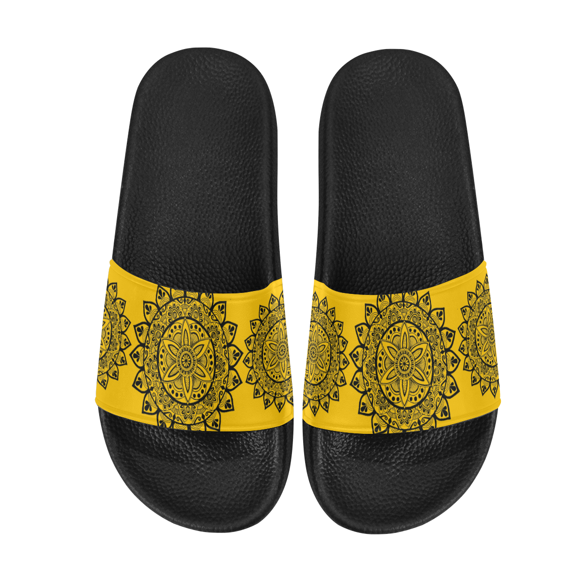 black mandala- yellow slides Women's Slide Sandals (Model 057)