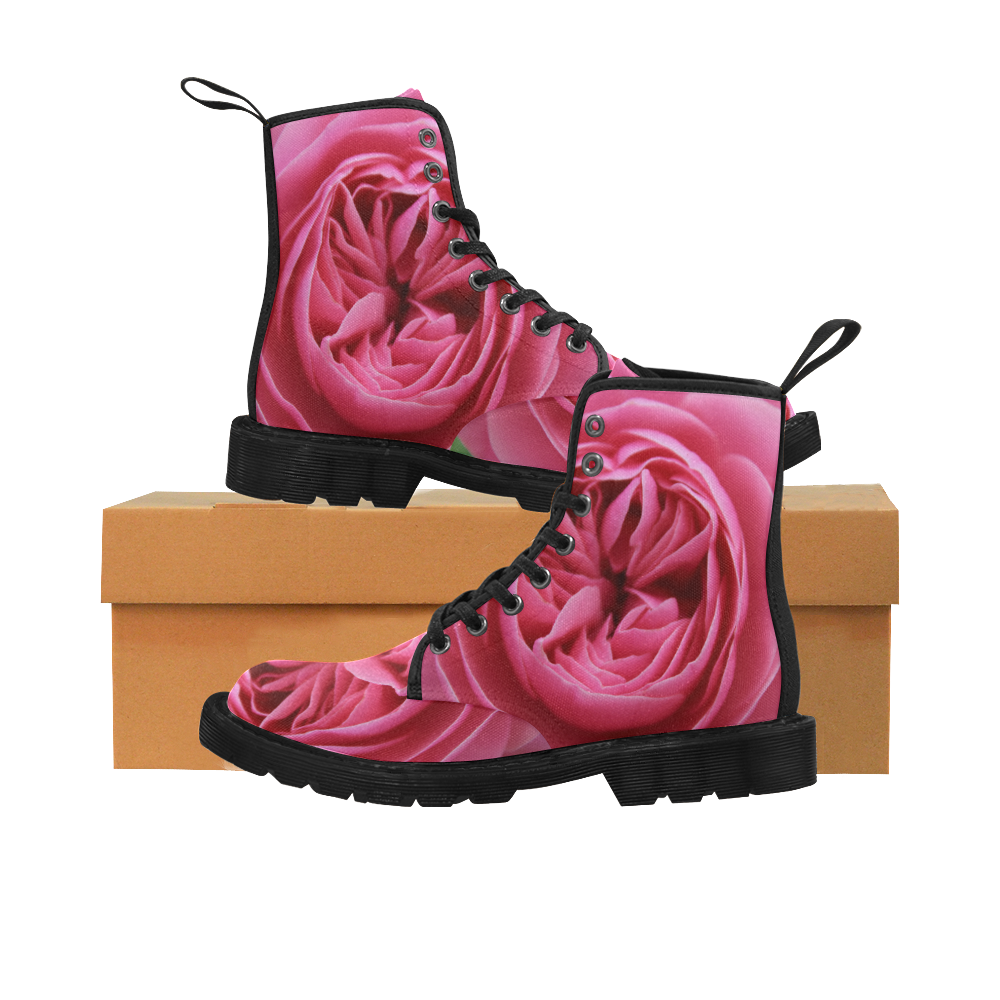 Rose Fleur Macro Martin Boots for Women (Black) (Model 1203H)