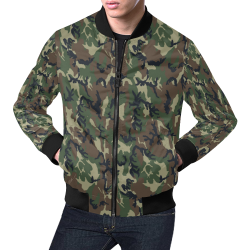 Woodland Forest Green Camouflage All Over Print Bomber Jacket for Men/Large Size (Model H19)