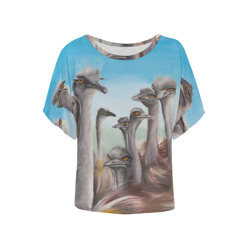 Ostriches Women's Batwing-Sleeved Blouse T shirt (Model T44)