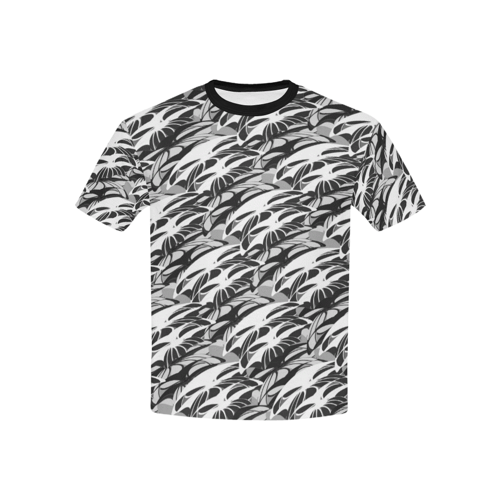 Alien Troops - Black & White Kids' All Over Print T-Shirt with Solid Color Neck (Model T40)