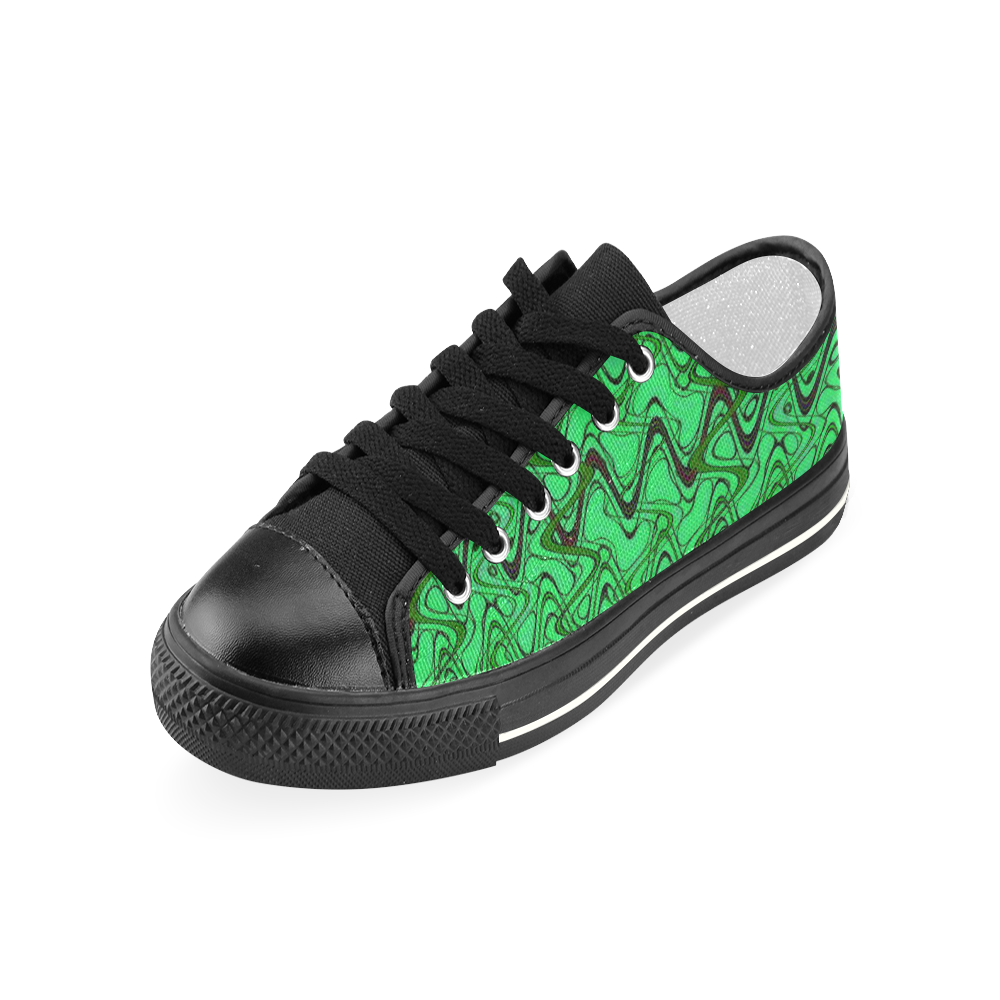Green and Black Waves pattern design Women's Classic Canvas Shoes (Model 018)