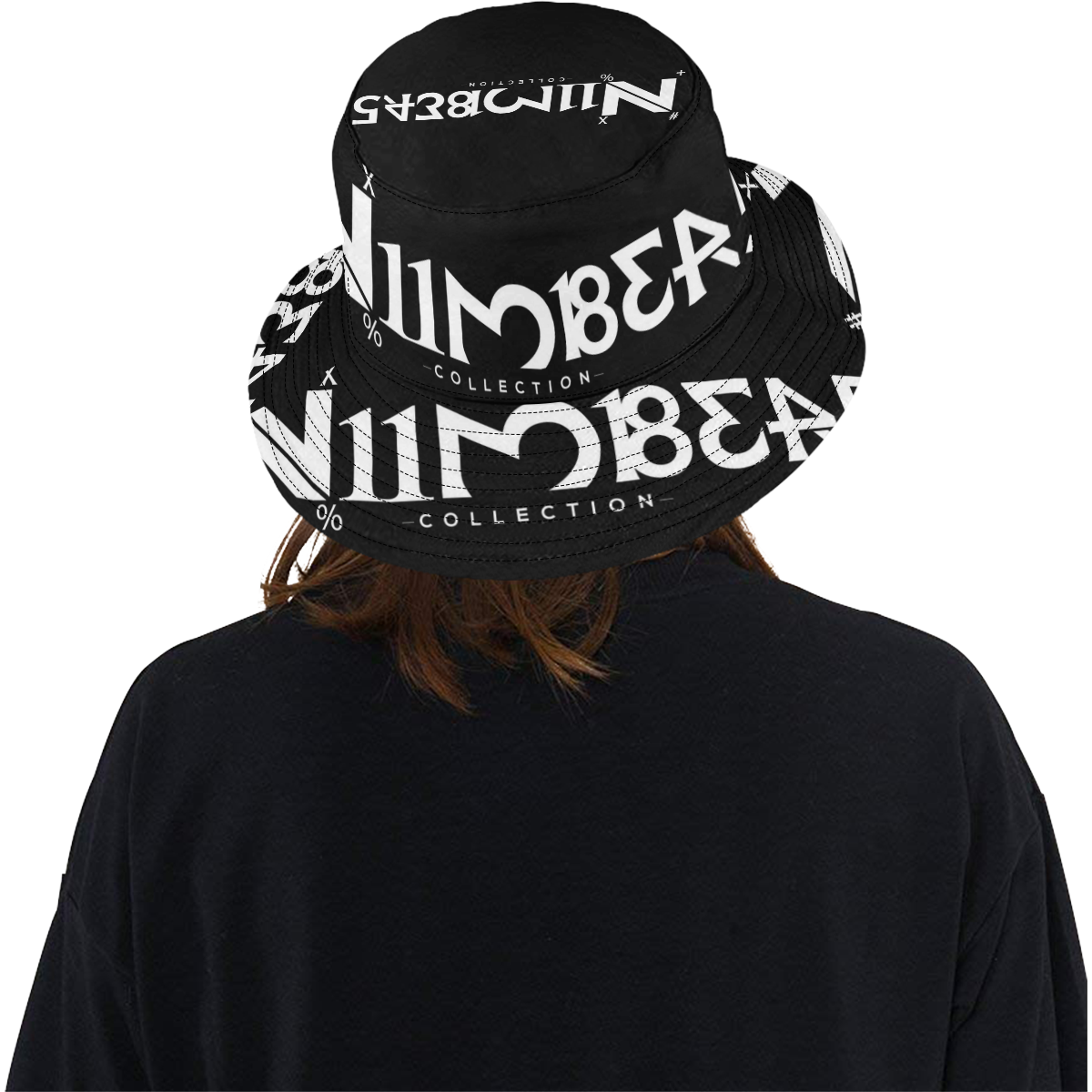 NUMBERS Collection LOGO Black/White All Over Print Bucket Hat