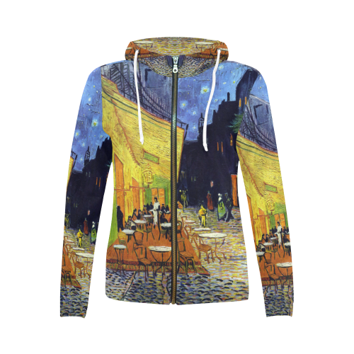 Vincent Willem van Gogh - Cafe Terrace at Night All Over Print Full Zip Hoodie for Women (Model H14)