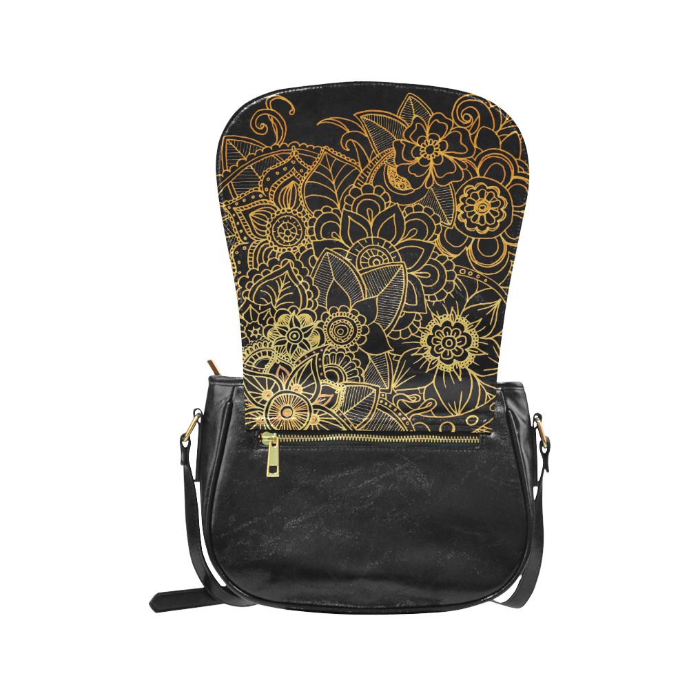 Floral Doodle Gold G523 Classic Saddle Bag/Large (Model 1648)