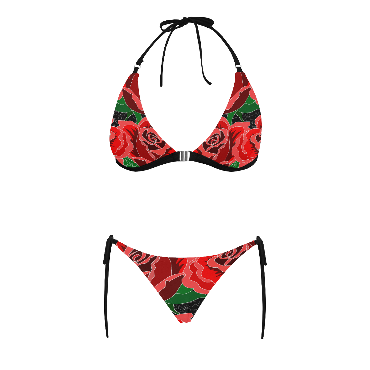 Rose Buckle Front Halter Bikini Swimsuit (Model S08)