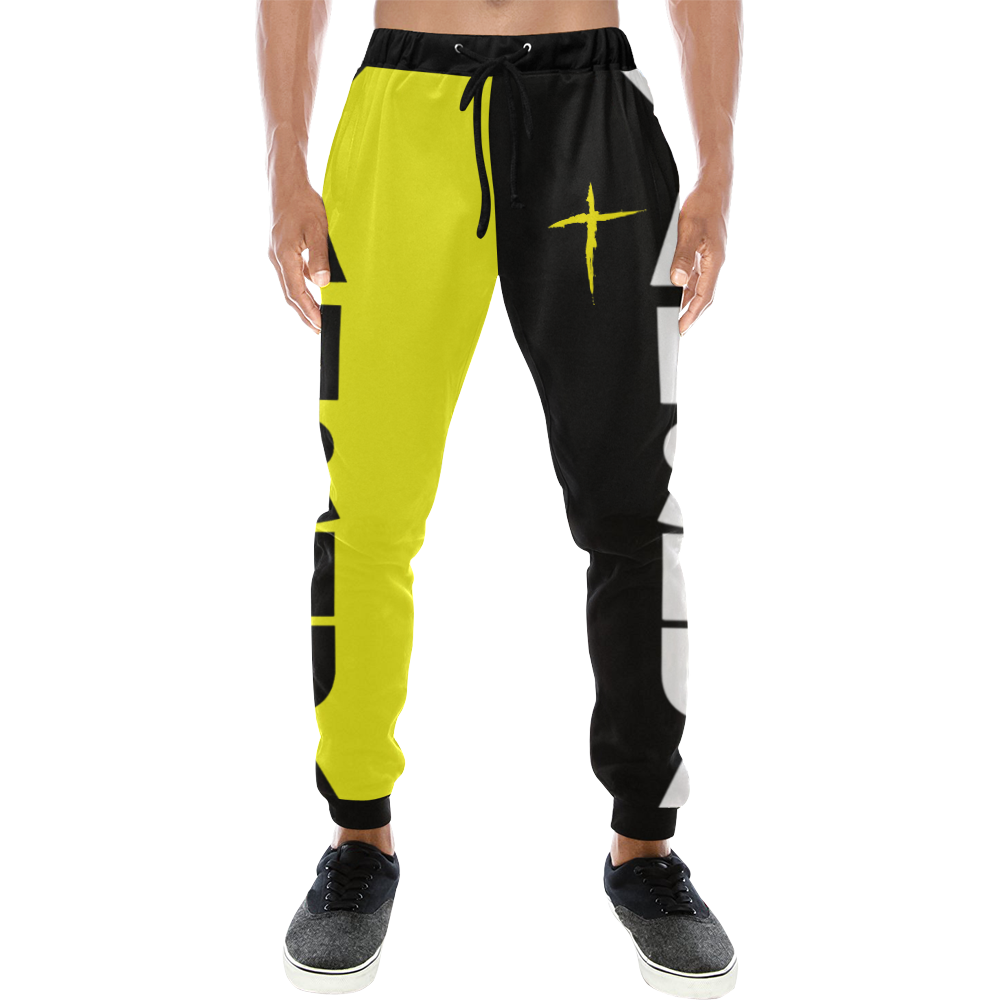 Yahshua Joggers (Black Yellow) Men's All Over Print Sweatpants/Large Size (Model L11)