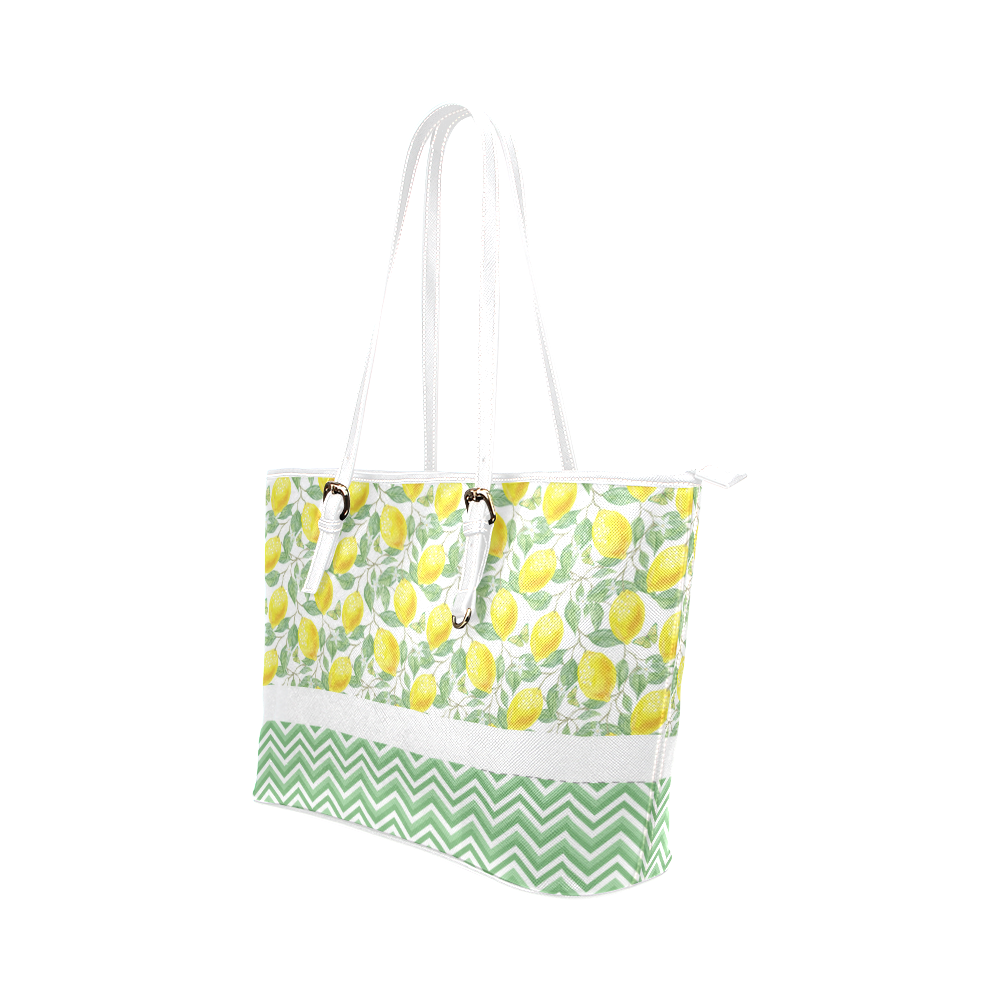 Lemons With Chevron Leather Tote Bag/Large (Model 1651)