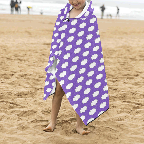 Clouds with Polka Dots on Purple Kids' Hooded Bath Towels