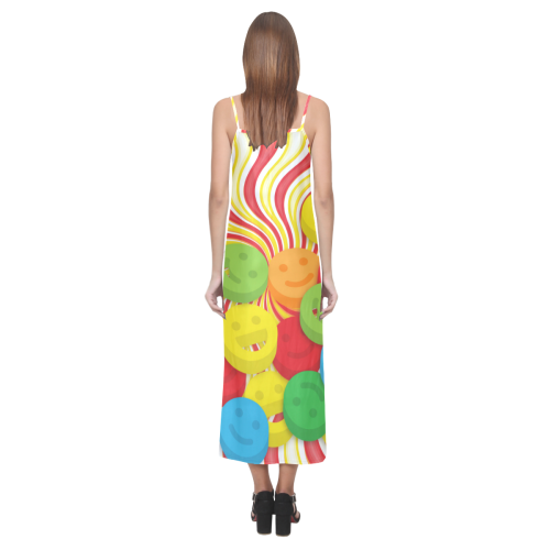 Rainbow swirls and smiley face dress V-Neck Open Fork Long Dress(Model D18)