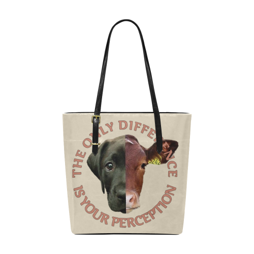 Vegan Cow and Dog Design with Slogan Euramerican Tote Bag/Small (Model 1655)