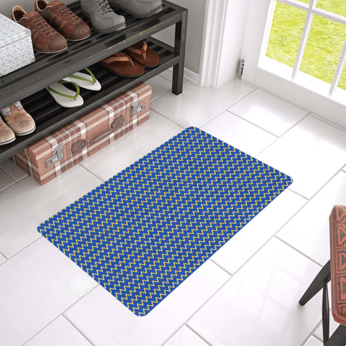 chevron Jaune/Bleu Doormat 24"x16" (Black Base)