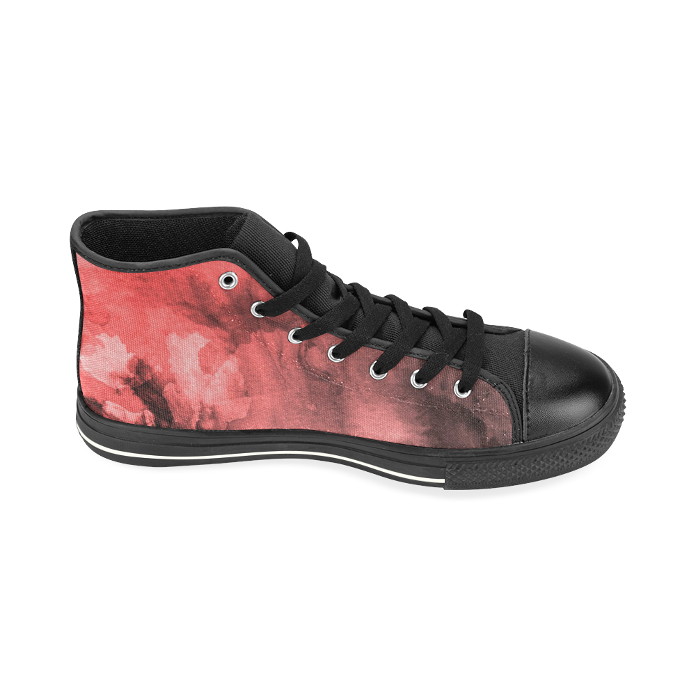 Red and Black Watercolour High Top Canvas Women's Shoes/Large Size (Model 017)