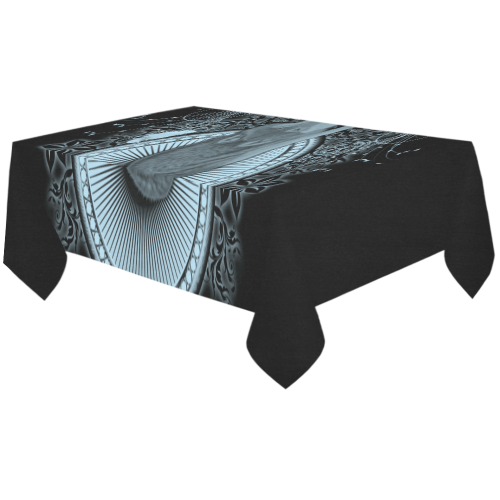 Wolf in black and blue Cotton Linen Tablecloth 60"x120"