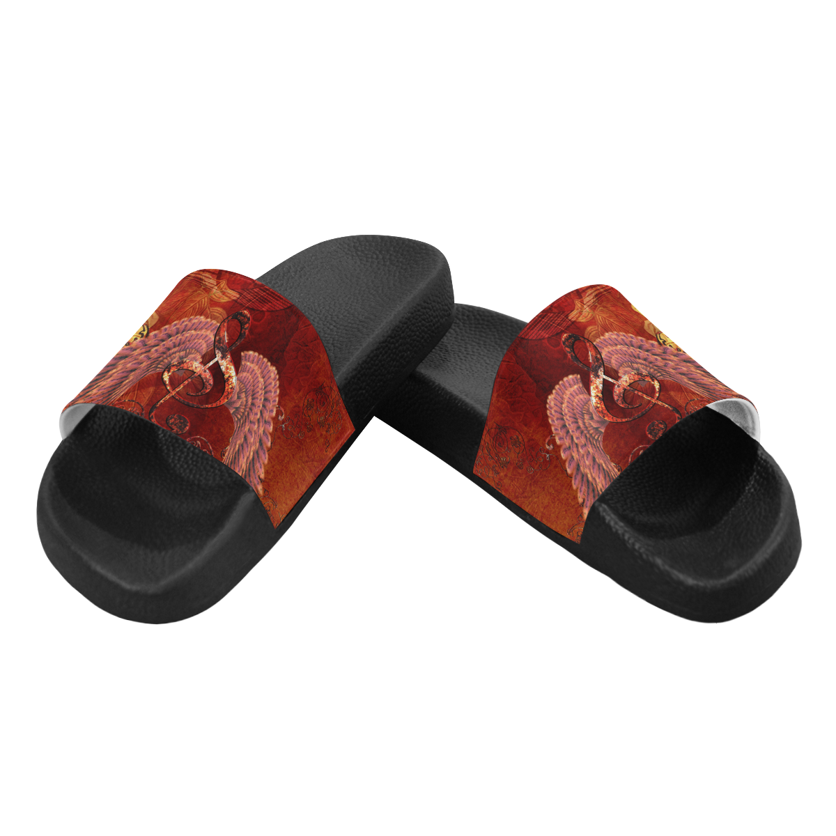 Music, clef and wings Men's Slide Sandals (Model 057)