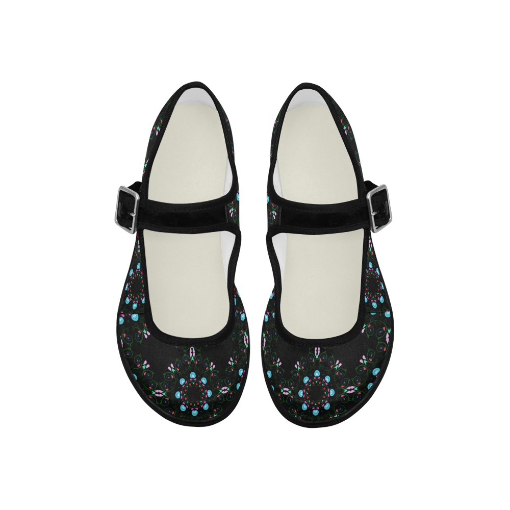 embroidery paisley black Mila Satin Women's Mary Jane Shoes (Model 4808)