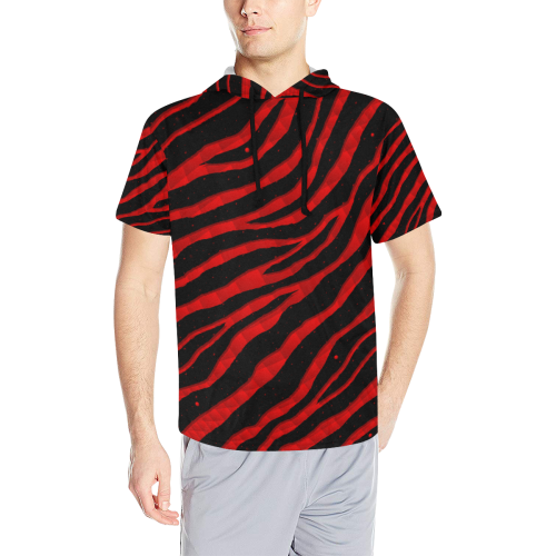 Ripped SpaceTime Stripes - Red All Over Print Short Sleeve Hoodie for Men (Model H32)