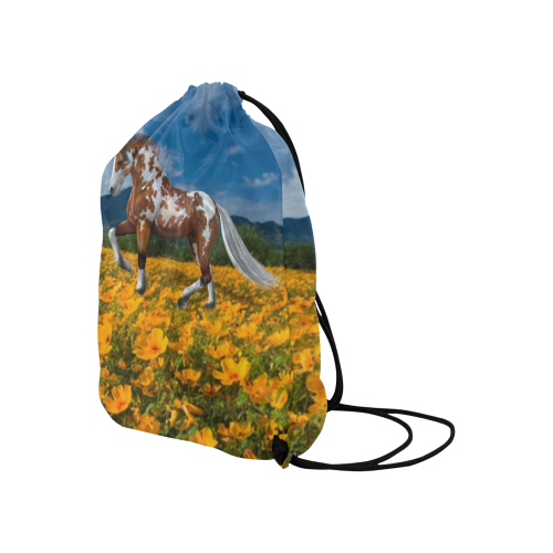 Horse Palimino Flower Field Large Drawstring Bag Model 1604 (Twin Sides)  16.5"(W) * 19.3"(H)