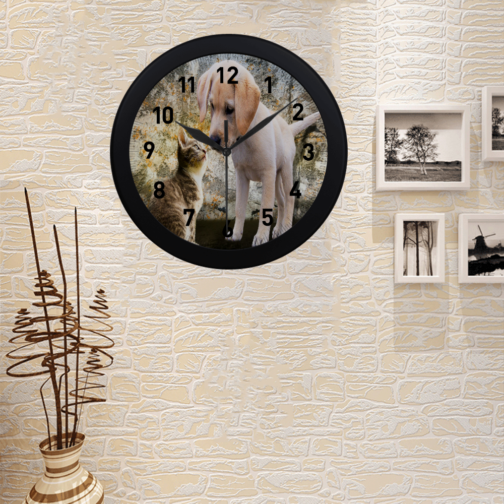 Kitten And Puppy Love Circular Plastic Wall clock