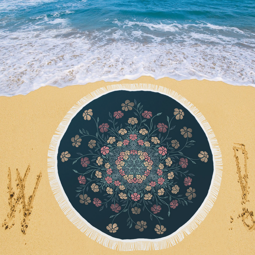 Pretty Powder Pastels Flowers Mandala Circular Beach Shawl 59"x 59"