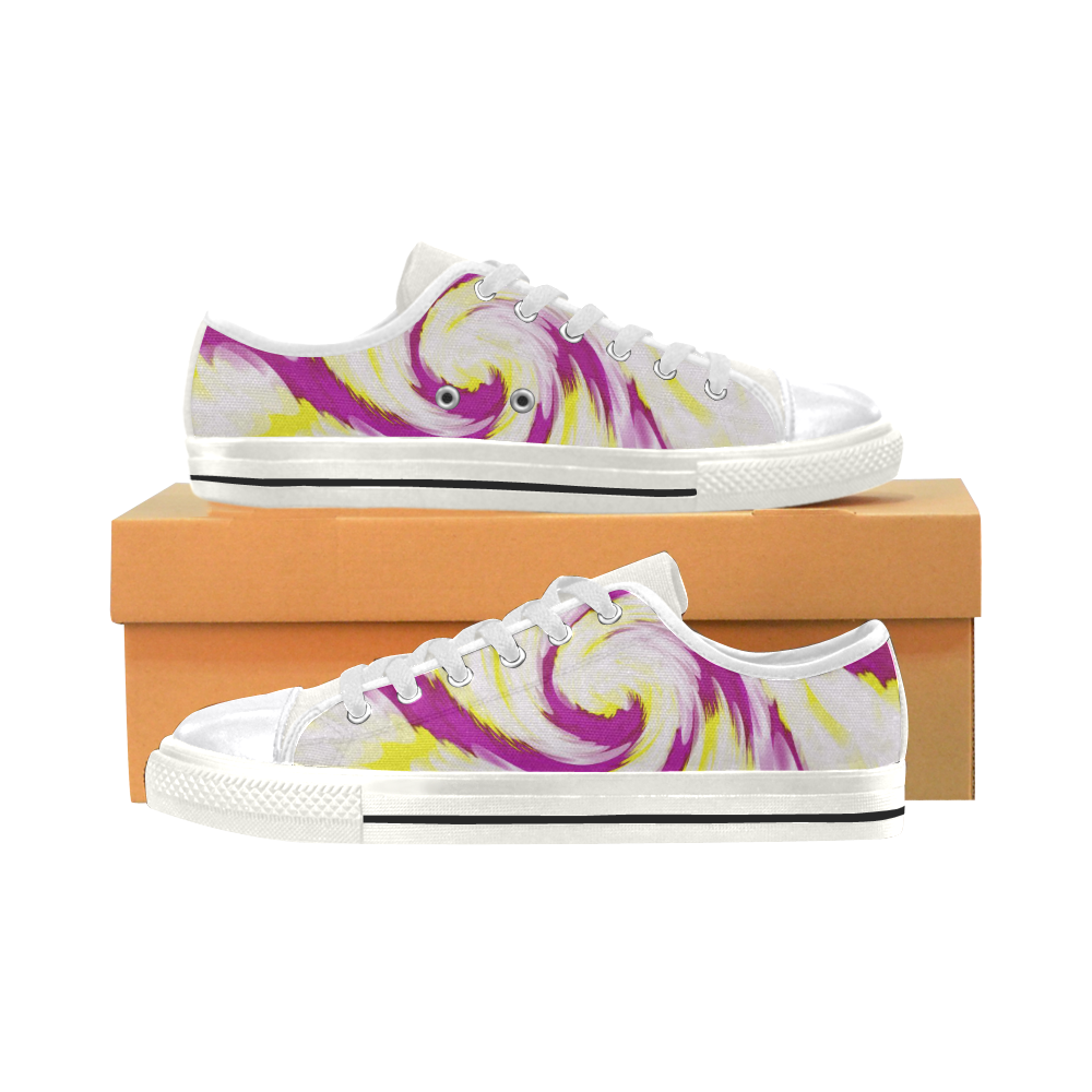 Pink Yellow Tie Dye Swirl Abstract Women's Classic Canvas Shoes (Model 018)