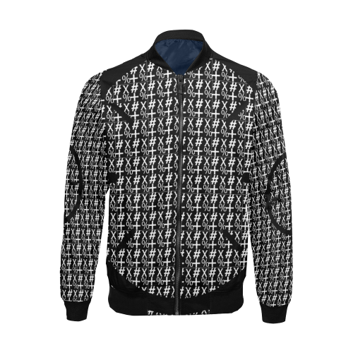 NUMBERS Collection Symbols Circle + x Black/White All Over Print Bomber Jacket for Men (Model H19)