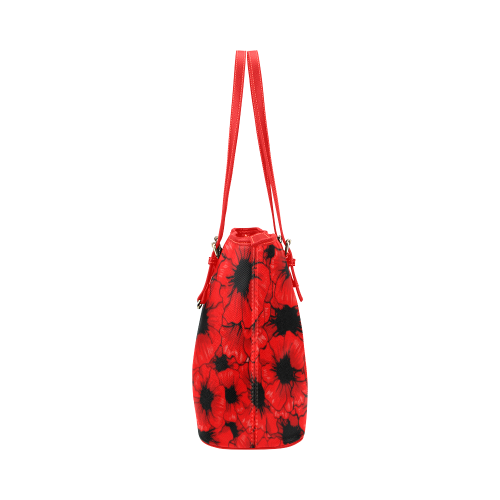 Red Hibiscus Leather Tote Bag/Small (Model 1651)