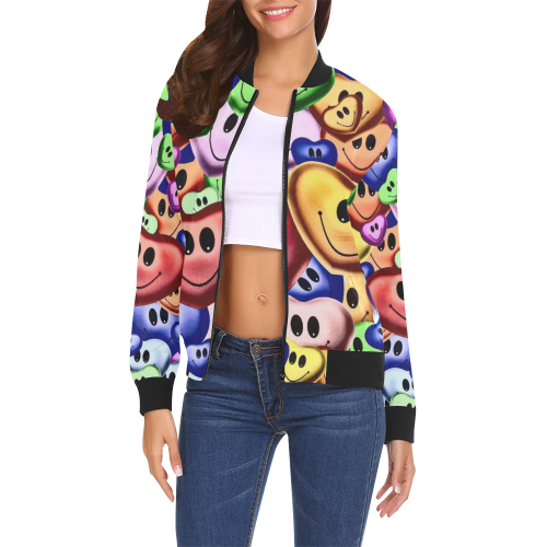 Funny smiling hearts A by JamColors All Over Print Bomber Jacket for Women (Model H19)