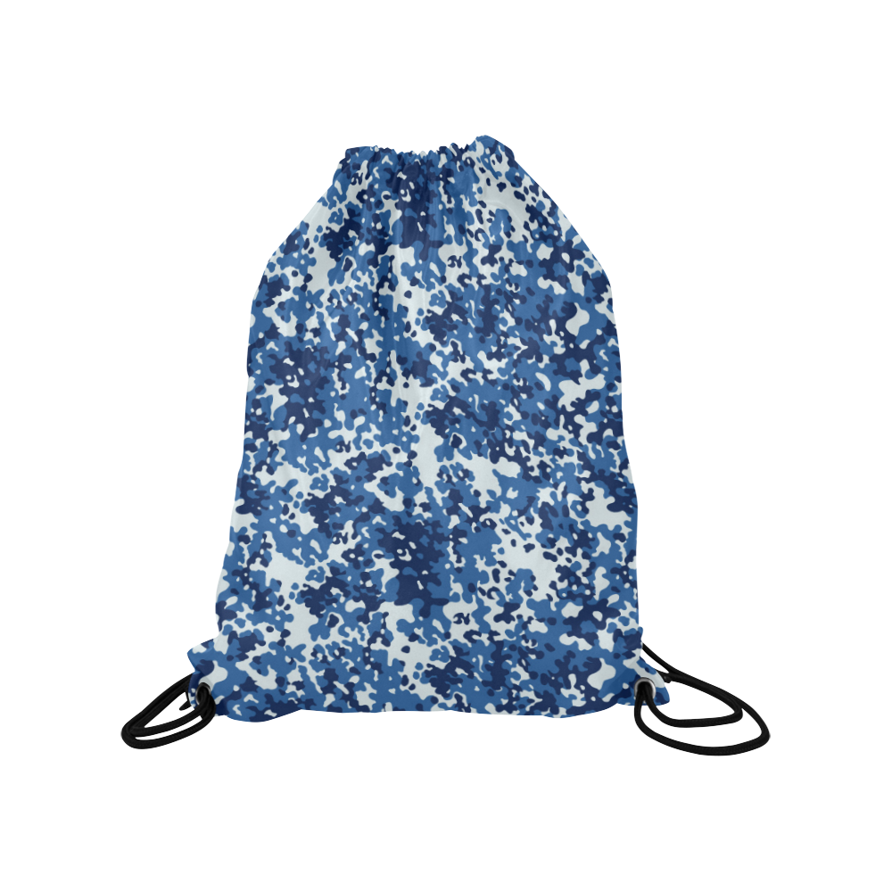 Digital Blue Camouflage Medium Drawstring Bag Model 1604 (Twin Sides) 13.8"(W) * 18.1"(H)