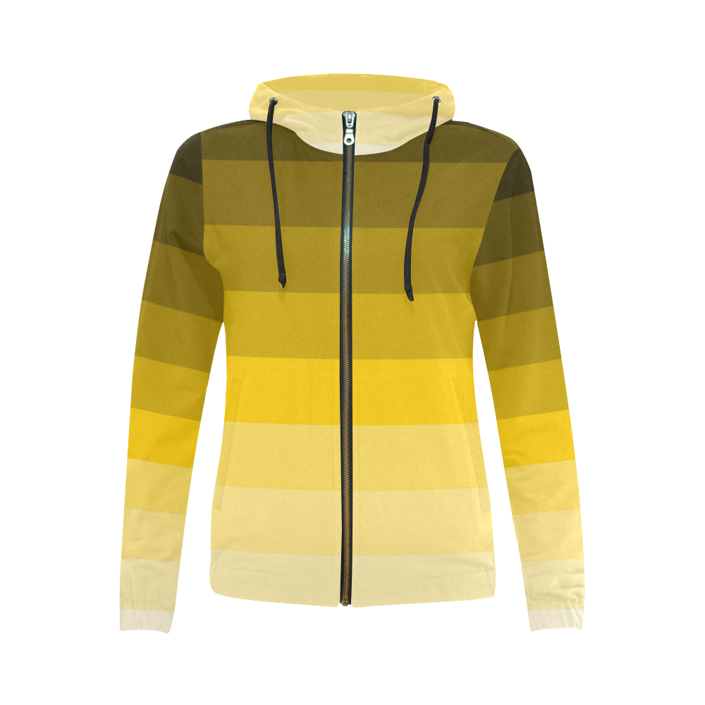 Green yellow stripes All Over Print Full Zip Hoodie for Women (Model H14)