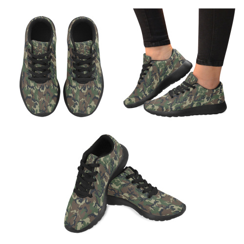 Woodland Forest Green Camouflage Kid's Running Shoes (Model 020)